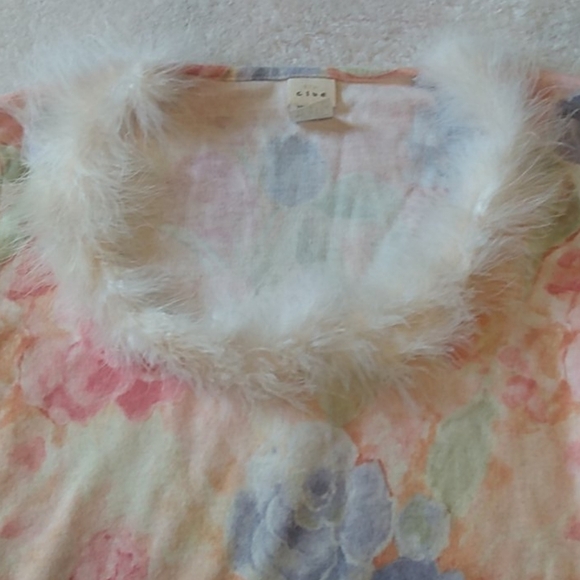 Vintage 90's 976 Clue Pink Floral Print Feather Boa Sweater NWT - Picture 3 of 7